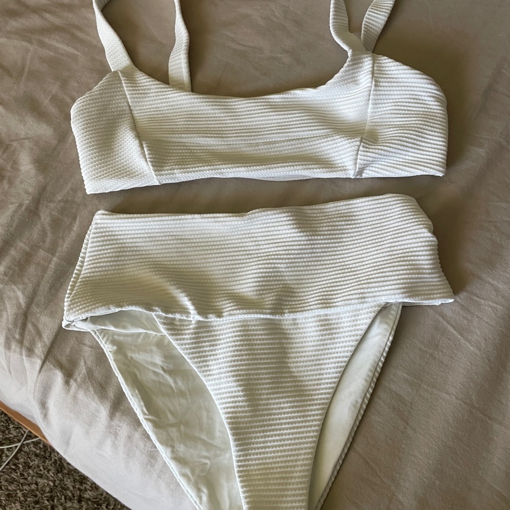 White Ribbed Bikini Set